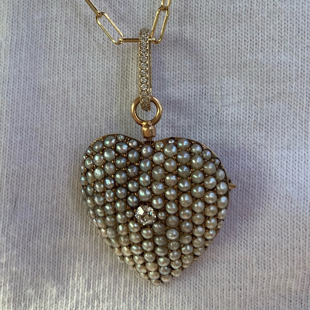 Victorian vintage pearl diamond brooch pendant 14k